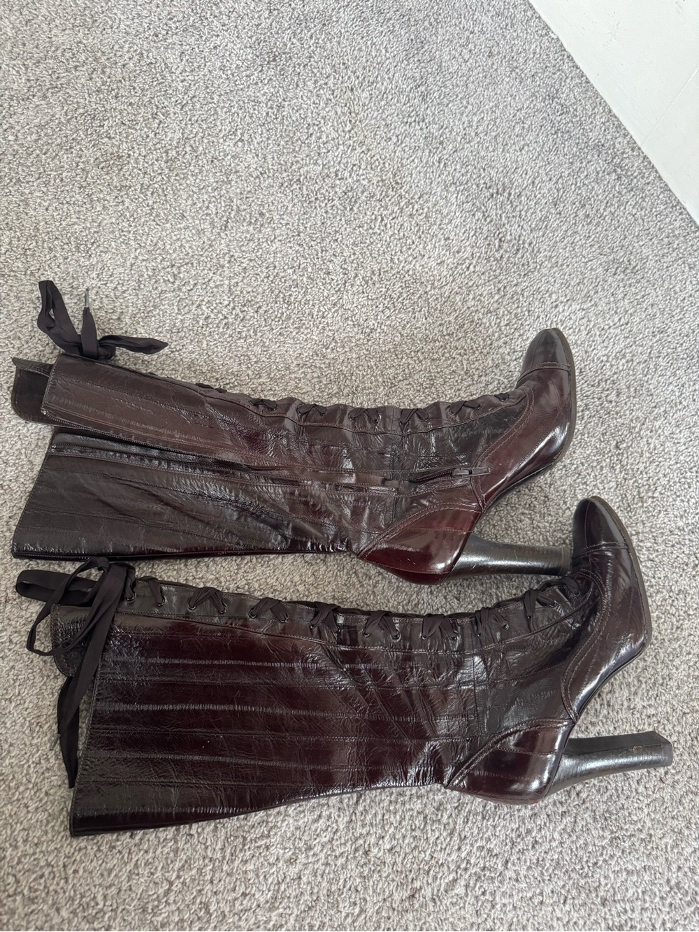 Burberry Dark Brown Lace-Up Knee-High Heeled Boots - Picture 3 of 6